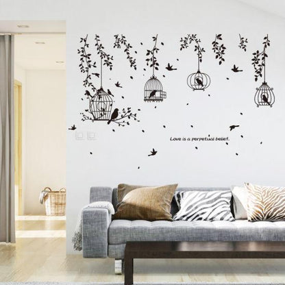 Sk7130 Silhouette of Black Birdcage Wall Sticker