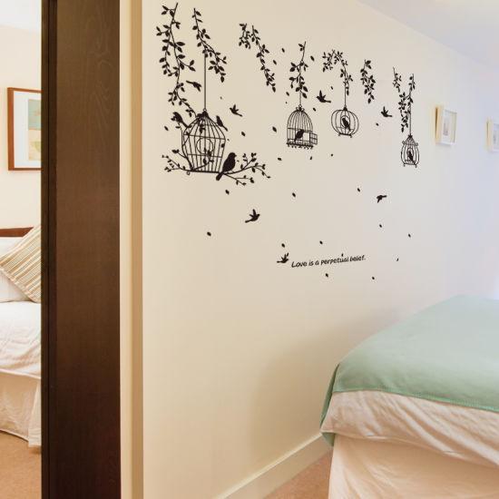 Sk7130 Silhouette of Black Birdcage Wall Sticker