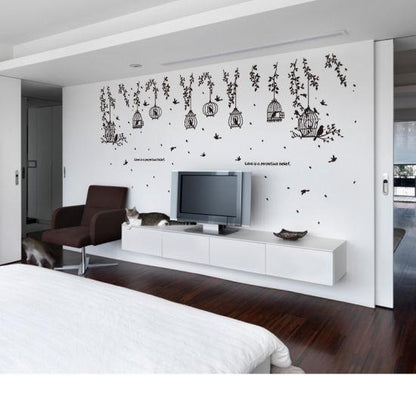 Sk7130 Silhouette of Black Birdcage Wall Sticker