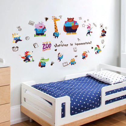 Sk7155 JAAMSO ROYALS Cartoon Animals Zoo School Decorative Self Adhesive Vinyl Wall Sticker