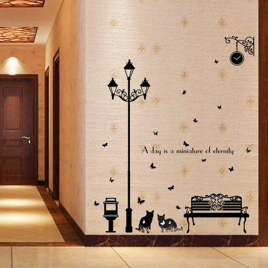 Sk9180 Silhouette of Street Lamp Kitten Sticker