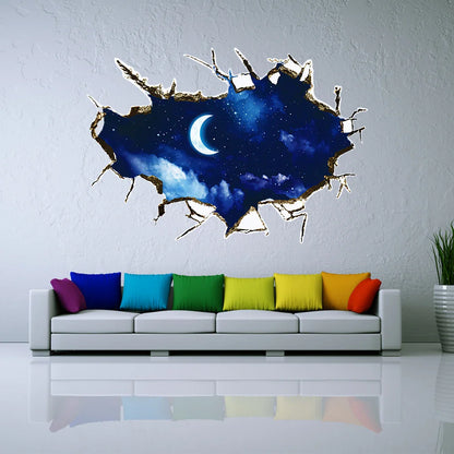 Night Moon Sky Ceiling Wall Stickers 3D Brick Wall for Kids Baby Room Peel & Stick Art Mural Home Decor Restaurant