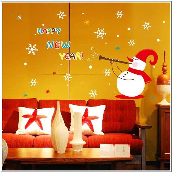 ABQ9801 TipTop Wallstickers ABQ9801 Bling Christmas Style Christmas Snowman Pattern Removable PVC Decals Room