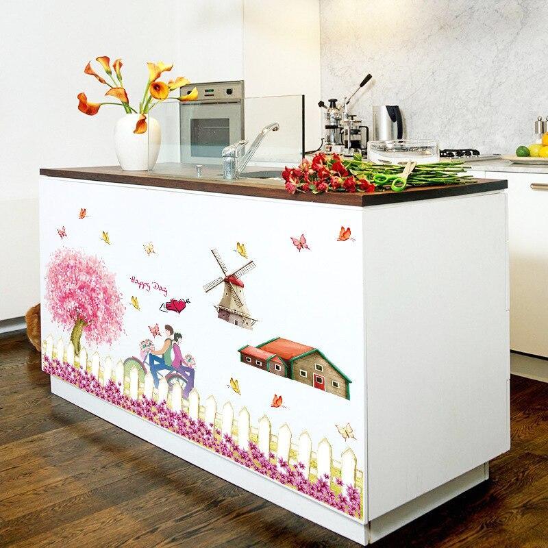SK9008 Warm Romantic DIY Removable Wallpaper Colorful Flowers Skirting Line Wall Stickers Wall Decal Home Decor