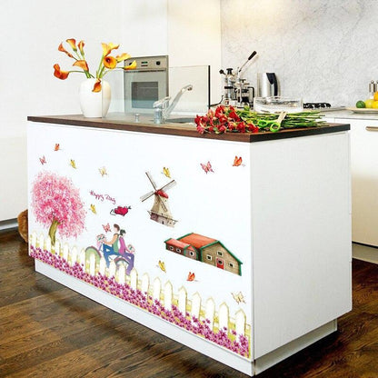 SK9008 Warm Romantic DIY Removable Wallpaper Colorful Flowers Skirting Line Wall Stickers Wall Decal Home Decor