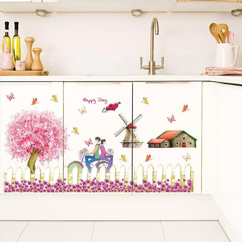 SK9008 Warm Romantic DIY Removable Wallpaper Colorful Flowers Skirting Line Wall Stickers Wall Decal Home Decor