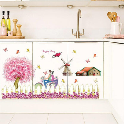 SK9008 Warm Romantic DIY Removable Wallpaper Colorful Flowers Skirting Line Wall Stickers Wall Decal Home Decor