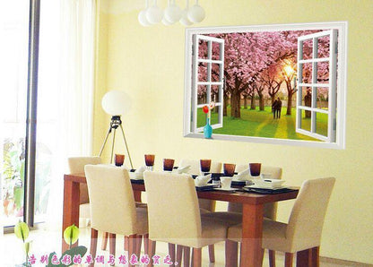 Wall Sticker ay9234e romantic sunset landscape cherry tree 3d fake window stickers wall decor wall stickers for kids rooms