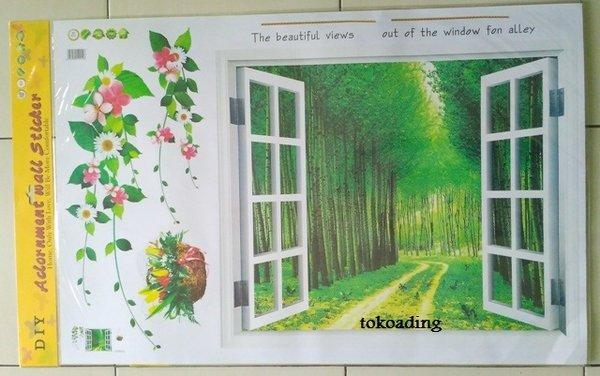 AY914 Lifelike Valley Window Wall Sticker Quality 90*60cm PVC Removable Beautiful Views Decal Vivid Green Forest Wall art Mural