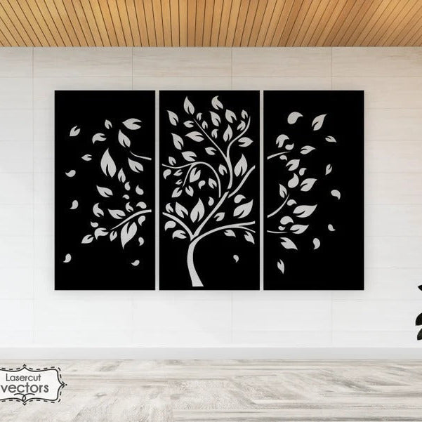 Set of 3 Panels Tree of Knowledge and Wisdom Interior Design Wall sticker
