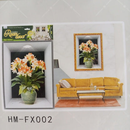 3D Aweosome flower Chinese Style Flower Classical Vase Wall Sticker