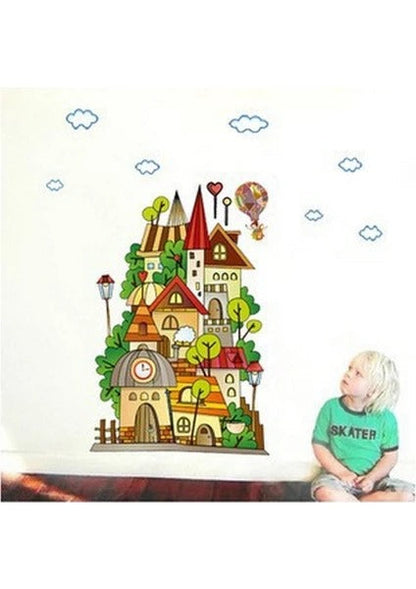 Children's room layout Wall Sticker Cartoon Children'S Paradise Dream Castle Wall Stickers Home Decoration Kids Bedroom Kindergarten Removable Self-Adhes Ay1910  Size: 60x90