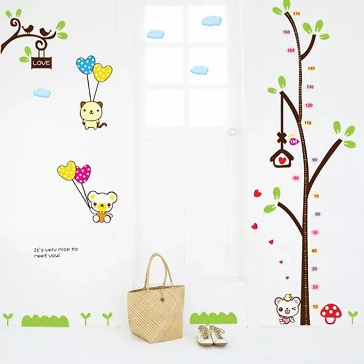 New Design Cute Tree Height Chart Measurement with Bears and Cloud DIY Wall Decal for Nursery Room Wall Sticker