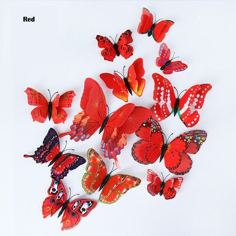 12 Pcs Butterfly dubble lear  Wall Stickers Decoration Magnet Butterflies on the wall DIY Wallpaper 3D PVC