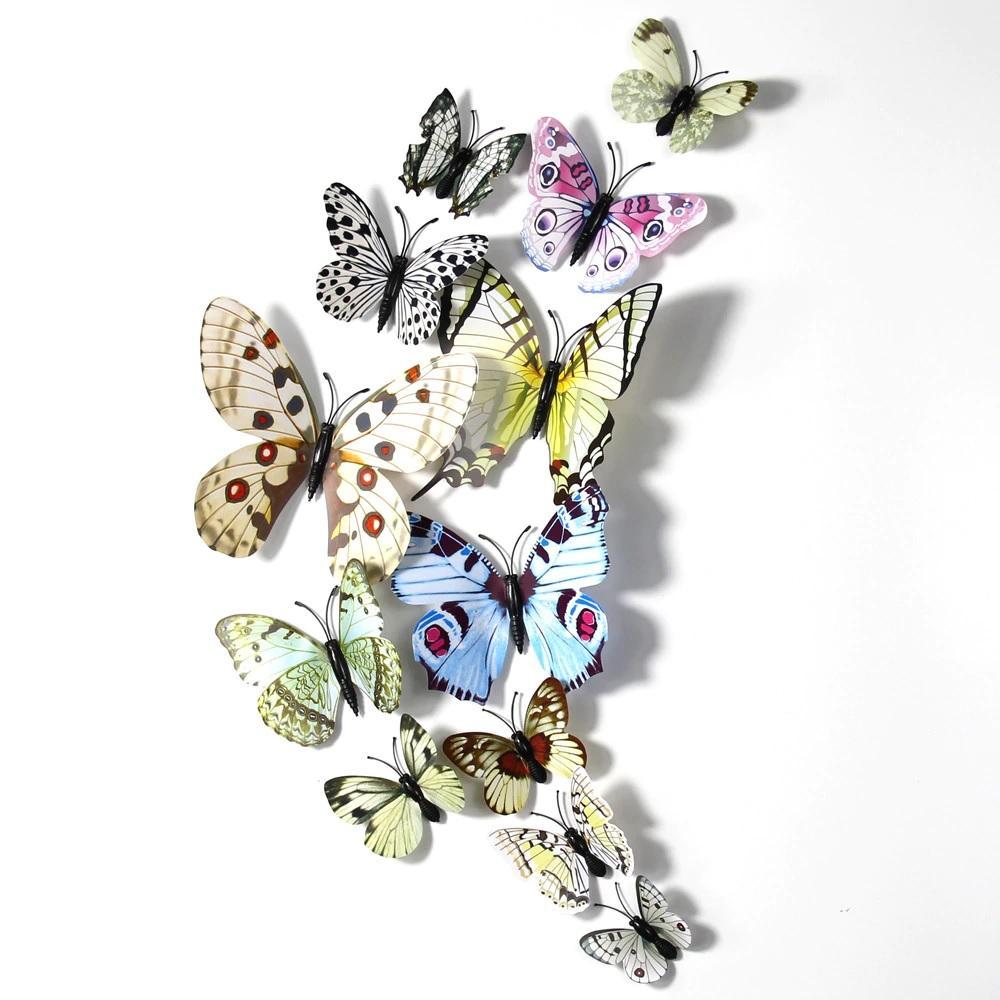 12 Pcs Butterfly dubble lear  Wall Stickers Decoration Magnet Butterflies on the wall DIY Wallpaper 3D PVC