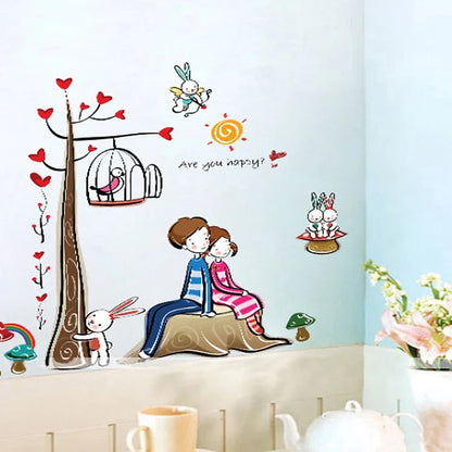 Wall decal two lovers leaning back ay924