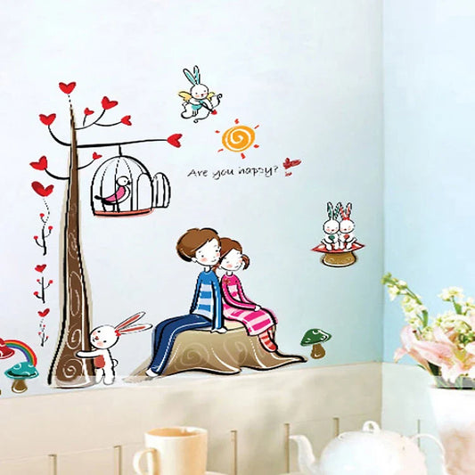 Wall decal two lovers leaning back ay924