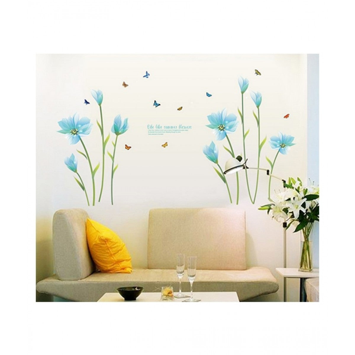 Blue lily flower Romantic weding bedroom wall sticker Entrance TV sofa background Decorative Wall Stickers SK9029