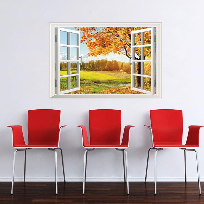 PROMO WALL STICKER STIKER DINDING 60X90 XL8022G AUTUMN VILLAGE WINDOW
