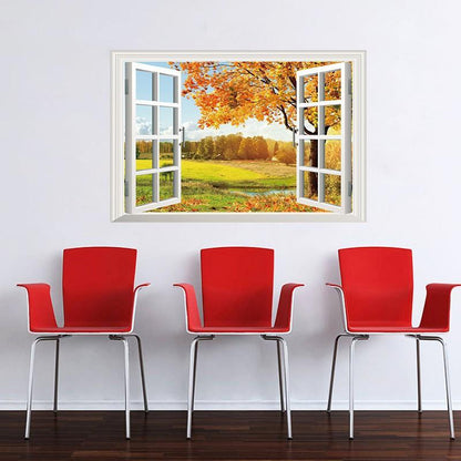 PROMO WALL STICKER STIKER DINDING 60X90 XL8022G AUTUMN VILLAGE WINDOW