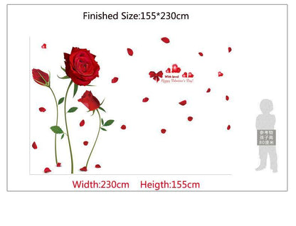 UNIVERSAL XL8178 new removable wall stickers romantic red rose living room bedroom home wedding house decoration murals-Red