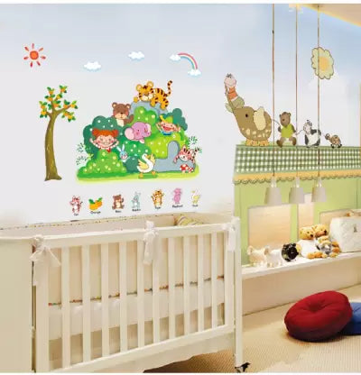 JAAMSO Royals Combo Pack of 2 Style Wall Sticker | Tiger Bear Cat Cartoon Design (60 CM X 45 CM) | Winnie The Pooh Design (70 CM X 50 CM) | Vinyl Home Décor Wall Sticker