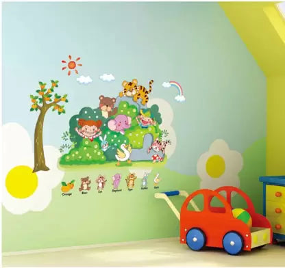 JAAMSO Royals Combo Pack of 2 Style Wall Sticker | Tiger Bear Cat Cartoon Design (60 CM X 45 CM) | Winnie The Pooh Design (70 CM X 50 CM) | Vinyl Home Décor Wall Sticker