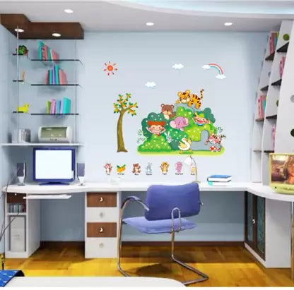 JAAMSO Royals Combo Pack of 2 Style Wall Sticker | Tiger Bear Cat Cartoon Design (60 CM X 45 CM) | Winnie The Pooh Design (70 CM X 50 CM) | Vinyl Home Décor Wall Sticker