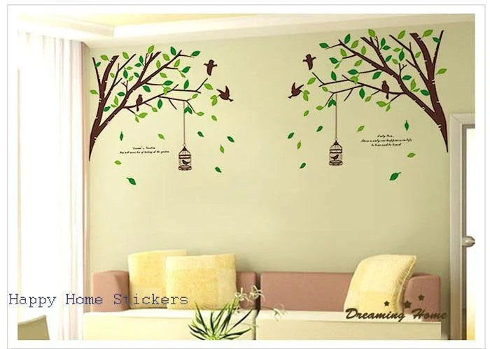 two-sided bird cage green leaves trees of TV background wall stickers room living room sofa bedroom retail size 60x90 ay205ab