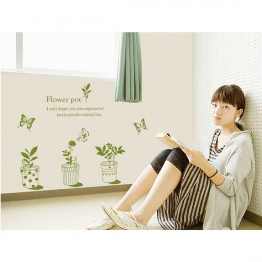 Ay7148 fashionbeautybuy Baby Boy's Wall Sticker English Letters Flower Pots Butterflies Paper Home Decal One Size Multi