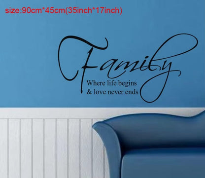 Family where life begins and love never ends wall sticker 30cm by 60 cm
