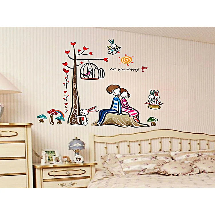 Wall decal two lovers leaning back ay924