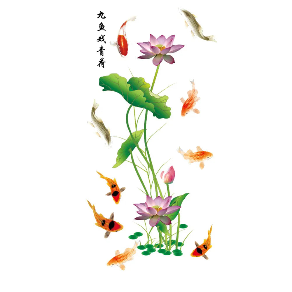 feng shui fish carp lotus flowers  Wall decal High quality printed wall sticker with glue on the back of the fish pond and lotus pattern GS9438 Size: 60x90cm