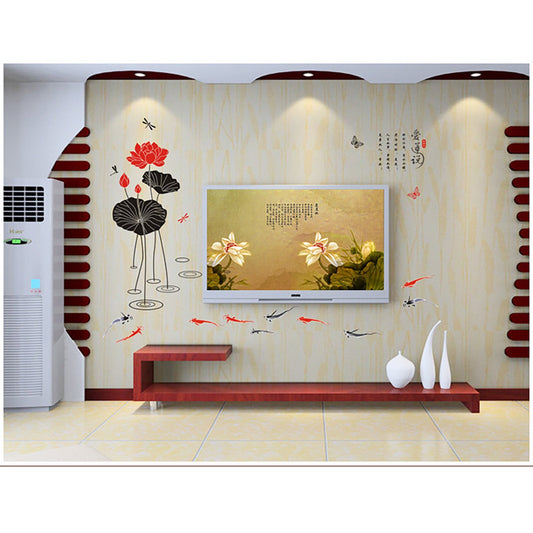Ailian Said' Lotus Flower Chinese Style Wall Stickers Wall Decal DIY PVC for kindergarten Living Room Children's Room TV Sofa Background Wall Art Decors