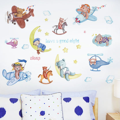 METH HM71012 CUTE BEAR SLEEP N PLANE GOODNIGHT WALLSTICKER WALL STIKER