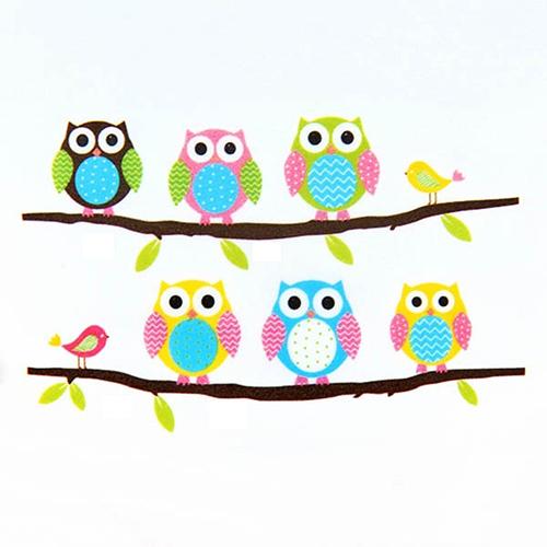 LM1403 Cartoon Children's Home Room Bedroom Decorative Cute Owl Animal Wall Sticker