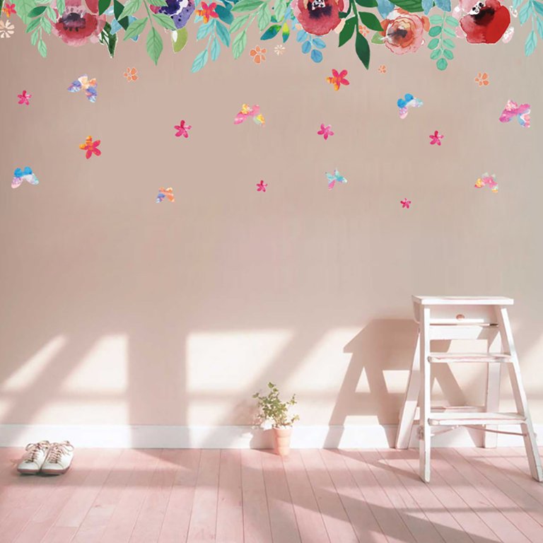 Green leaves flower pattern sticker living room bedroom backdrop decorative wall decal (XH7212)