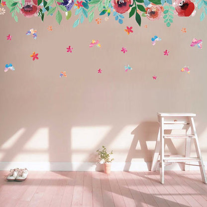 Green leaves flower pattern sticker living room bedroom backdrop decorative wall decal (XH7212)