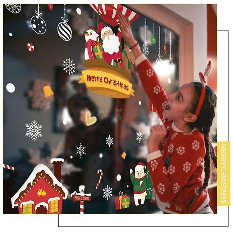 Border Wall Paste Christmas Tree Shop Shop, Glass Paste Window Door Decoration, Santa Claus Paste Paper Window Flower