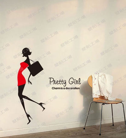 Jm8314 Wall Stickers Vinyl Decor Girls Women Teens With Shopping Bags Decor For Living Room ,