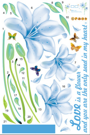 Wall Sticker / Wall Stiker / Stiker Dinding Bunga Biru MJ8027B