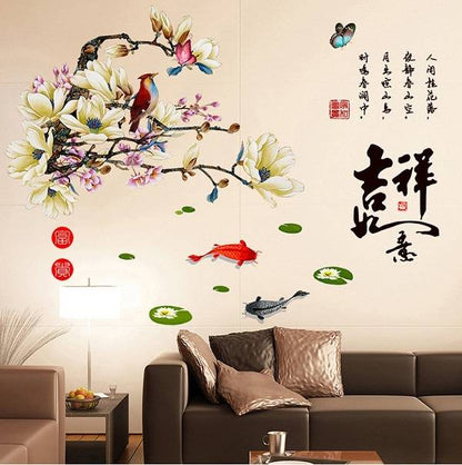 Removable Chinese Style Wall Sticker Magpie Plum Blossom Living Room