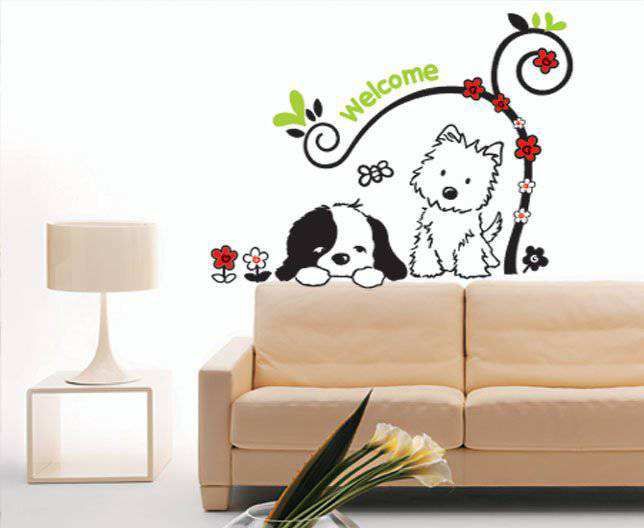 DM570045 Loyal Partner Cute Puppies Wall Decals Children's Room Nursery Removable Wall Stickers