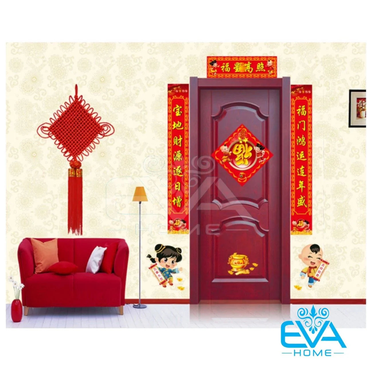 Wall Decals and Glass Stickers for Tet Decorations with Couplet Patterns and Children Welcoming Tet AY9209
