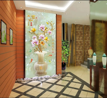 Kitchen Wall Decor Safe and Wealthy Vase Jade Carved for Living Room Bedrooms Tv Background 3D Wall Art Decoration Modern Design GS9666 Size: 60X90cm