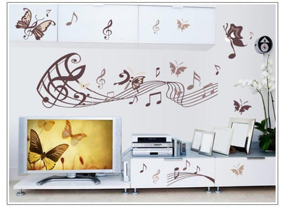 Musical Butterfly Wall Sticker Black Music Notes Wall Paper PV Home Wall Art Decor Self