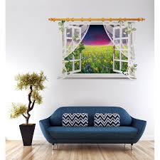 SK9020D 3D Wall Sticker Beautiful Flower Sea Wall Stickers Sunset View Vinyl Decals for Family Rooms