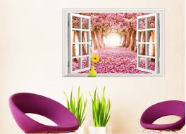 AY9234D cherry tree avenue 3d fake windows landscape green pvc wall sticker Removable wall stickers home decor wall decor
