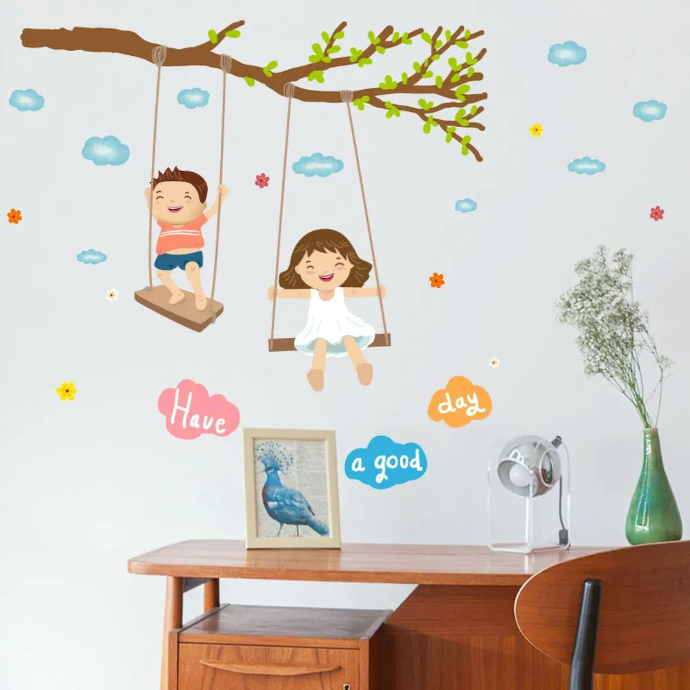 JAAMSO ROYALS Cute Baby Swing On the tree Decorative Wall Sticker size 50x70 Sk7146