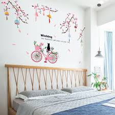 SK9357 Peach Flower Bicycle Wall Sticker - Multi